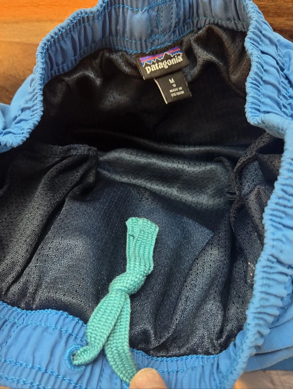 Patagonia Boys Size 10 Swim Shorts Trunks Lined Drawstring Blue Kids Baggies